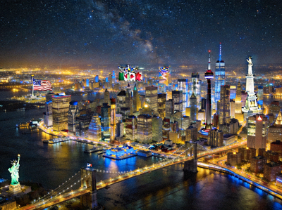 美国、加拿大、墨西哥三国联合主办城市的美丽夜景